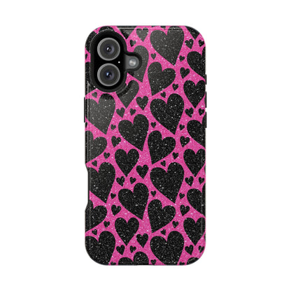 Pink Glitter Hearts MagSafe iPhone Case