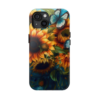 Aqua Blue Butterfly & Sunflower Art – iPhone Case