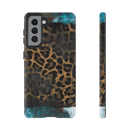 Boho Leopard and Turquoise Tough Samsung Galaxy Case – Rustic Western Design with Dual-Layer Protection