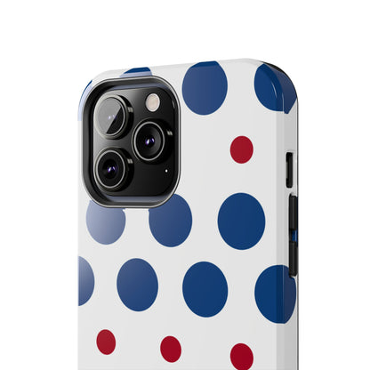 Bold Navy & Red Polka Dot Pattern – iPhone Case