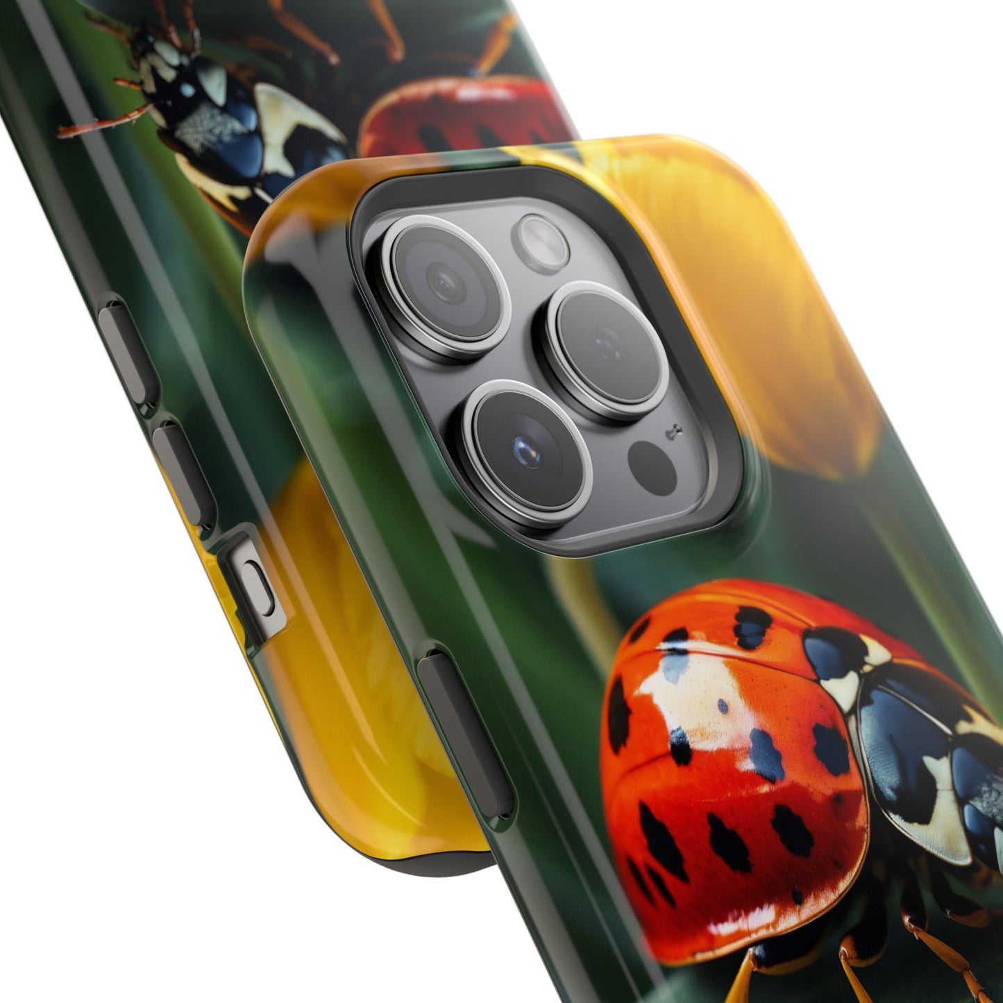 MagSafe iPhone Case: Vibrant Ladybug Amidst a Lush Yellow Flower Garden