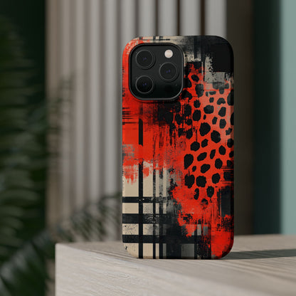 MagSafe iPhone Case: Cheetah Plaid – Red & Black Pattern