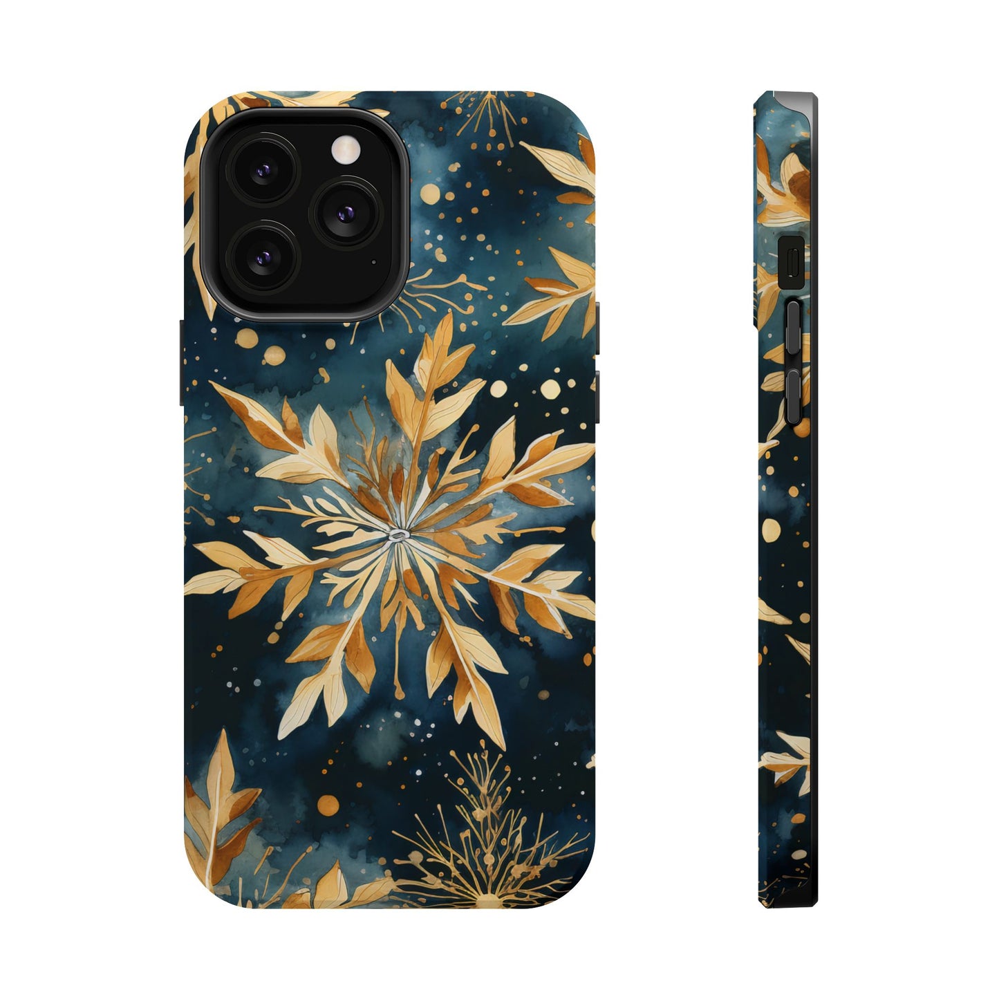 Gold Floral Snowflakes on Midnight Blue - MagSafe iPhone Series Case