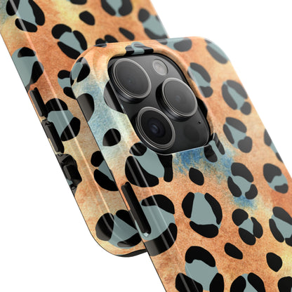 Sunset Watercolor Leopard Print Tough iPhone Case – Artistic Animal Pattern with Dual-Layer Protection