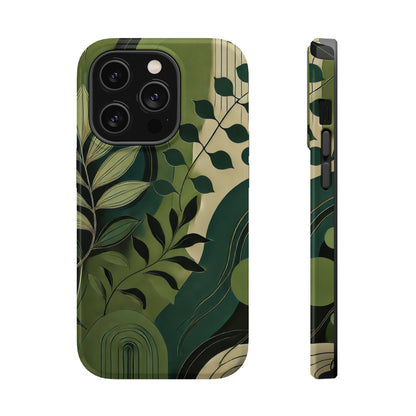 Abstract Green Leaves MagSafe iPhone Case - Nature-Inspired Protective Cover