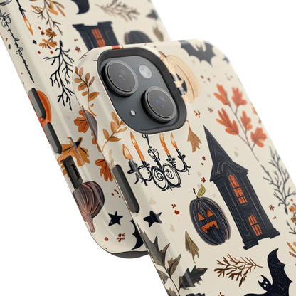 Haunted Halloween MagSafe iPhone Case – Haunted House, Bats, and Pumpkins Design