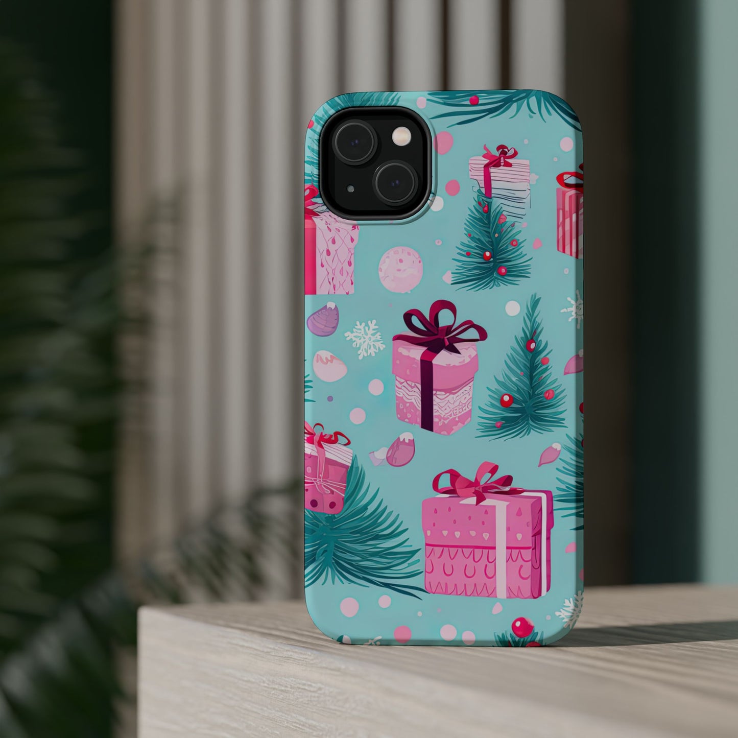 Festive Pink Christmas Gifts and Evergreen MagSafe iPhone Case – Holiday Theme, Protective Cover