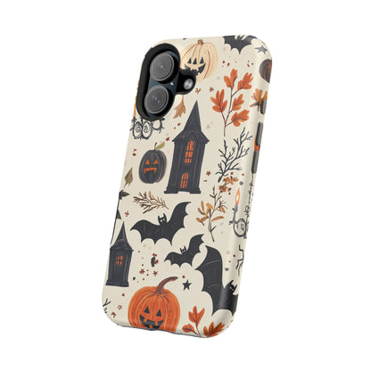 Haunted Halloween MagSafe iPhone Case – Haunted House, Bats, and Pumpkins Design