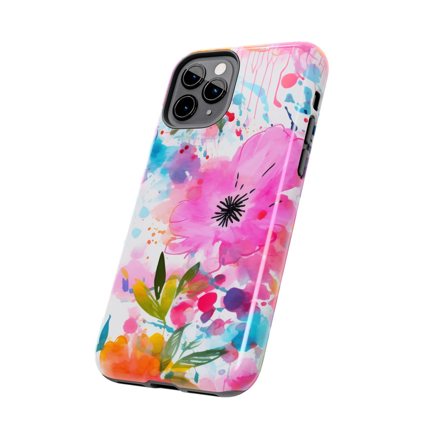 Color Splash Pink & Orange Watercolor Floral - iPhone Case