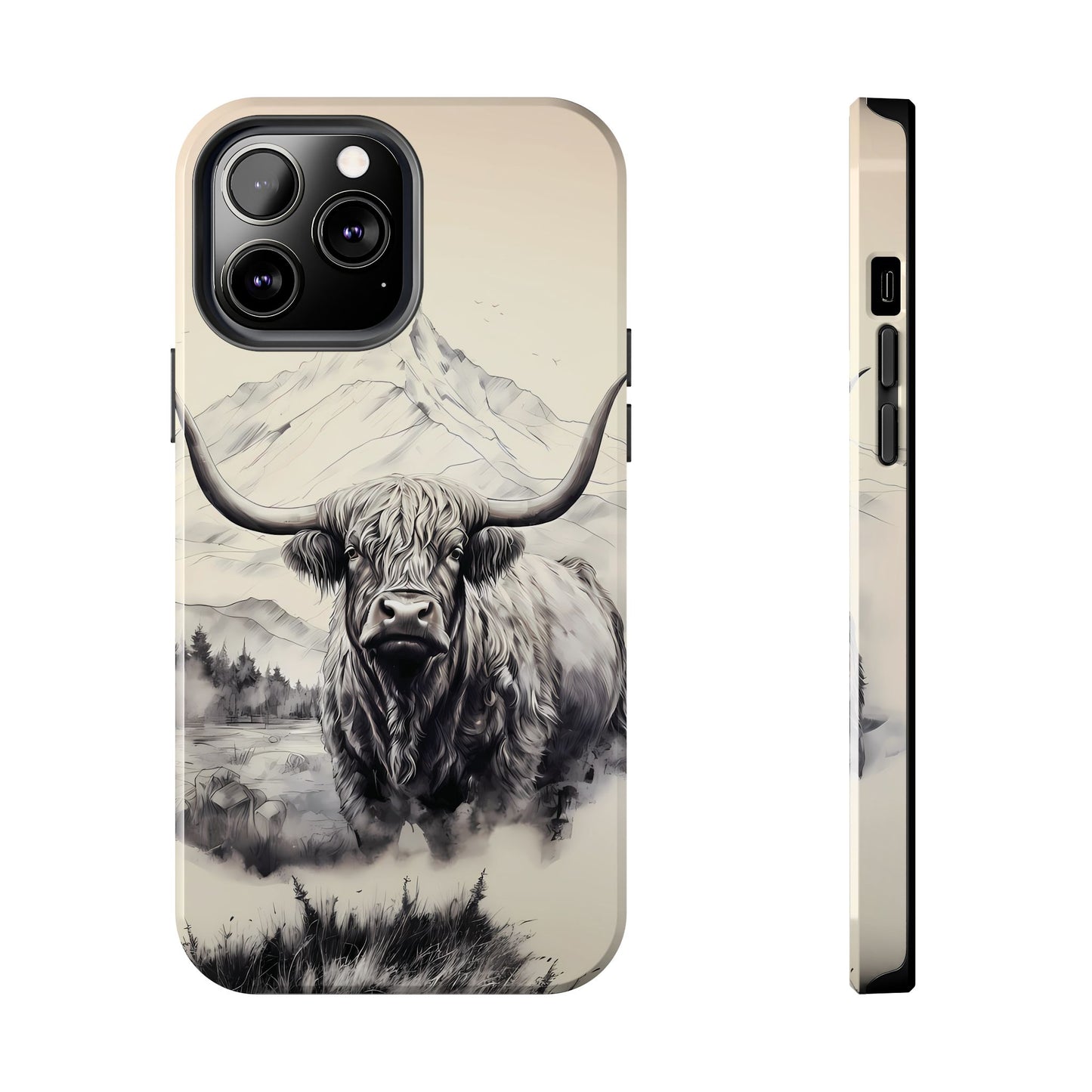 Highland Cow with Majestic Mountain Valley Backdrop | Western Cowgirl Phone Cases