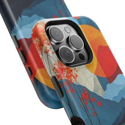 Abstract Autumn Landscape MagSafe iPhone Case – Bold Colorful Sunset Design, Dual-Layer Protection