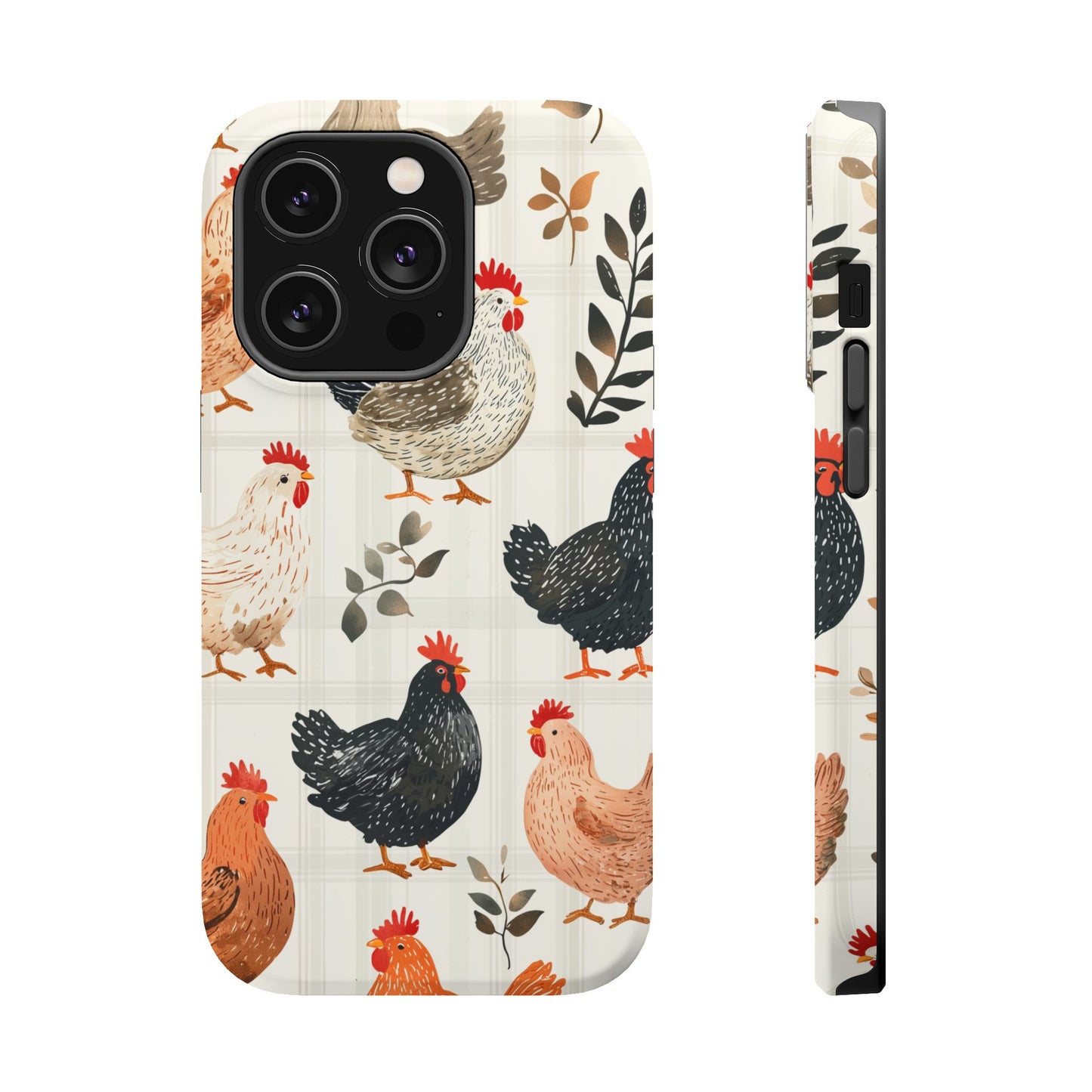 MagSafe iPhone Case: Vintage Chicken & Leaves – Farmhouse Style Case