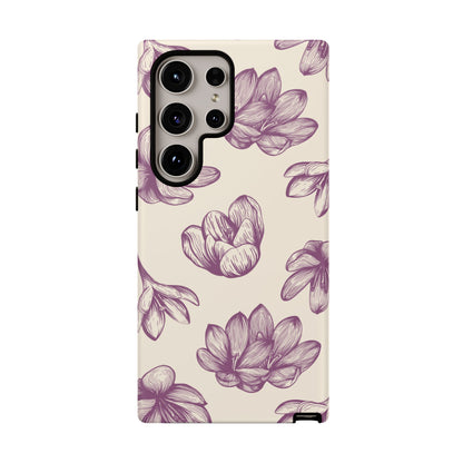 Vintage Botanical Floral Tough Samsung Galaxy Case – Hand - Drawn Purple Flowers, Shockproof Design - BOGO Cases