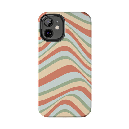 Vintage Earthy Waves iPhone Case – Retro 70s-Inspired in Warm Green, Cream, and Rust