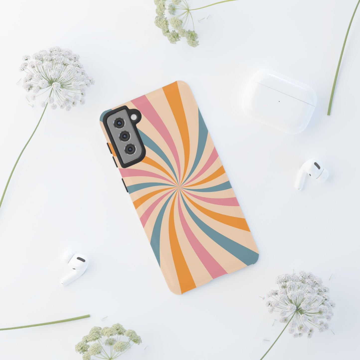 Retro Swirl Pattern Samsung Galaxy Case – Bold 70s Vibe in Pink, Orange, and Teal