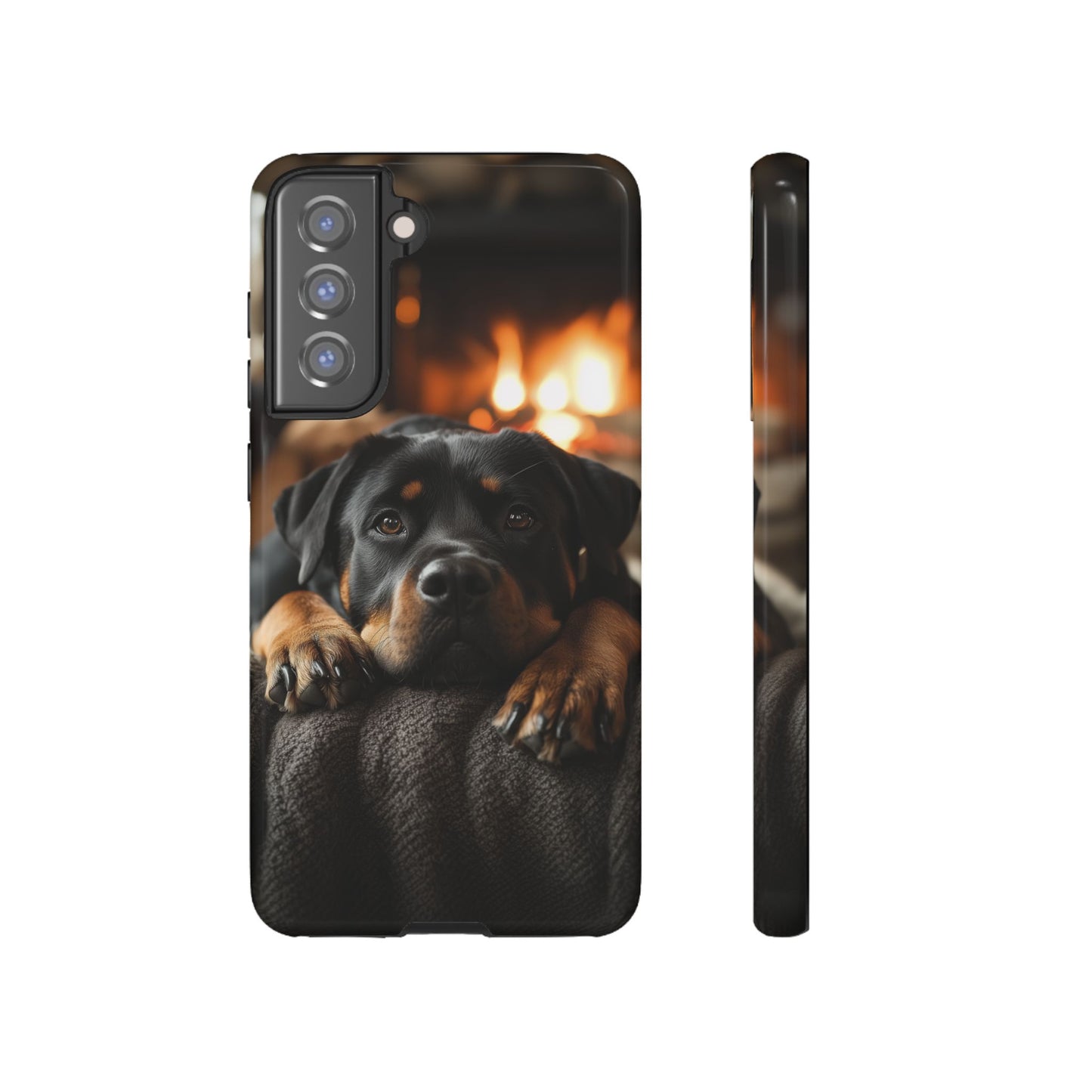 Cozy Rottweiler by the Fireplace Samsung Galaxy Case – Warm Rustic Design