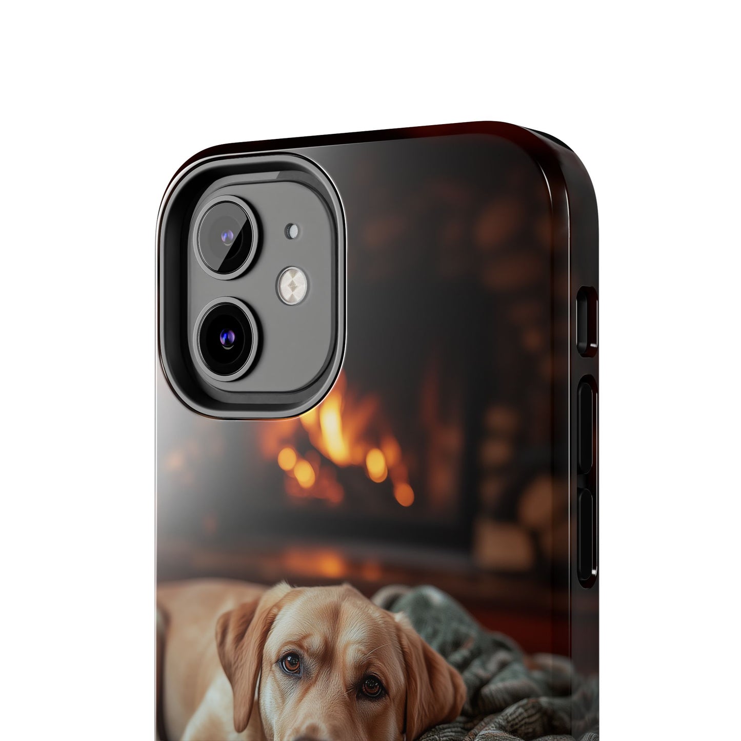 Cozy Labrador by Fireplace iPhone Case – Rustic Cabin Protective Cover