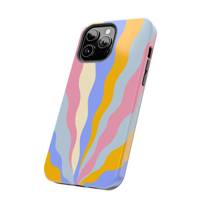 Pastel Radiance iPhone Case – 70s-Inspired Dual-Layer Design with Wavy Sunburst Pattern