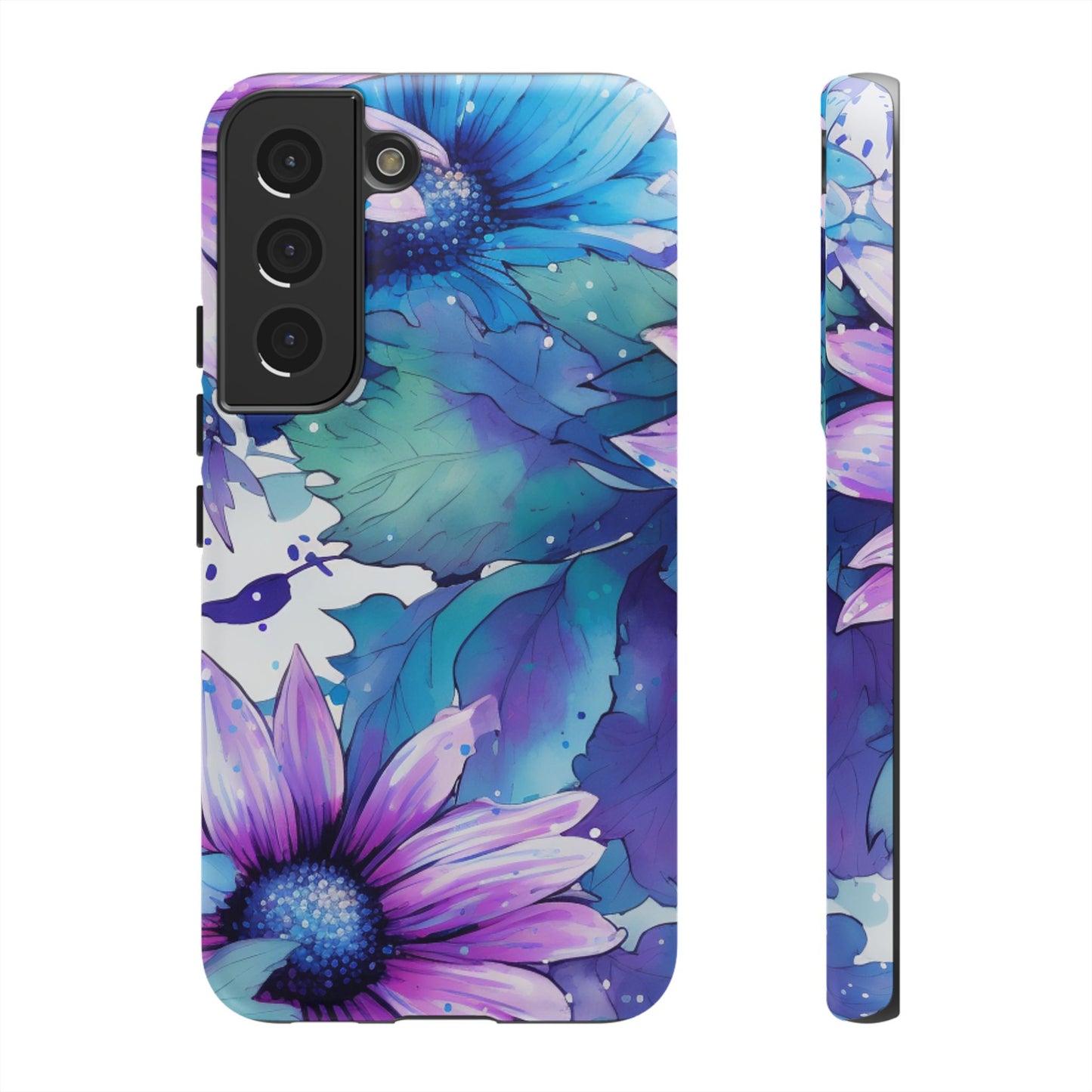 Purple & Teal Watercolor Floral Samsung Galaxy Case - Artistic Flower Design