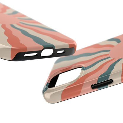 Retro Sunburst iPhone Case – Bold 70s-Inspired Waves in Coral, Teal, and Cream