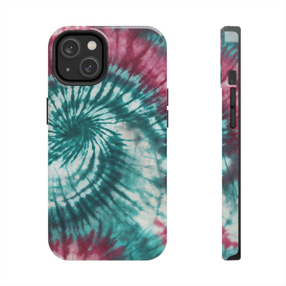 Pink and Teal Tie-Dye iPhone Case – Retro Spiral Design