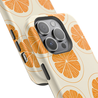 Citrus Burst Pattern Tough MagSafe iPhone Case – Bold Orange Design, Shockproof Protection