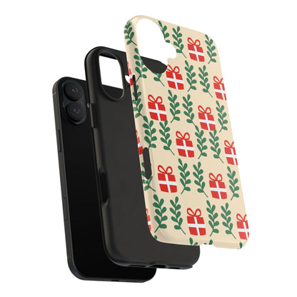 iPhone Case: Holiday Cheer – Red Gifts & Green Leaves