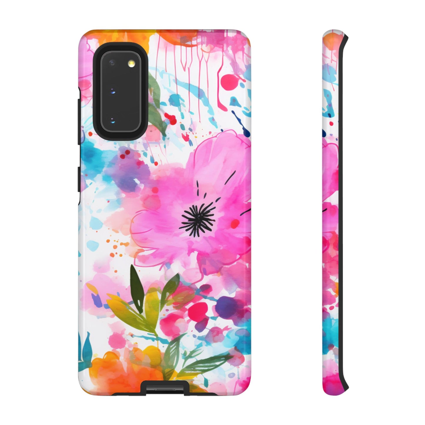 Color Splash Pink & Orange Watercolor Floral - Samsung Galaxy Case