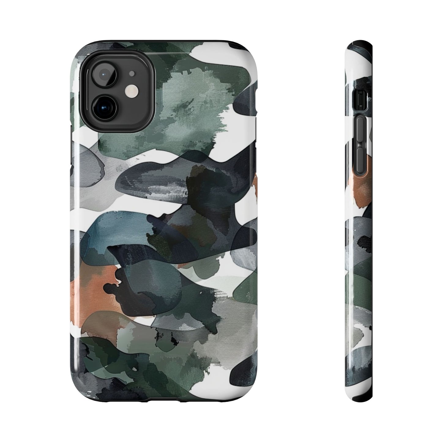 Moody Abstract Watercolor iPhone Case – Earthy Green and Charcoal Design