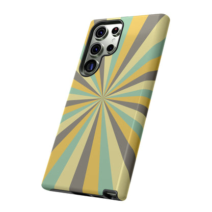 Vintage Sunburst Rays Samsung Galaxy Case – Bold 70s-Inspired Burst in Yellow, Mint, and Gray