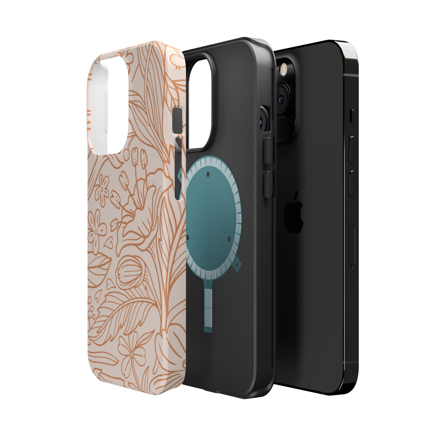 Soft Terracotta Floral Line Art Tough MagSafe iPhone Case – Minimalist Botanical Design with Dual-Layer Protection