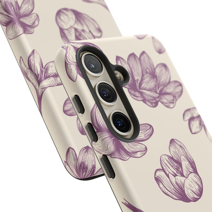 Vintage Botanical Floral Tough Samsung Galaxy Case – Hand - Drawn Purple Flowers, Shockproof Design - BOGO Cases