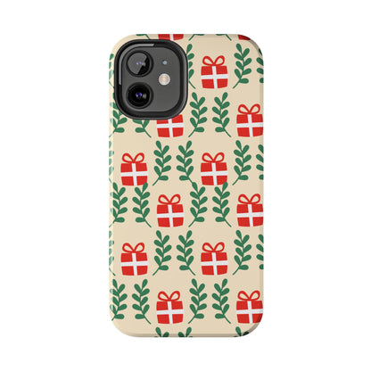 iPhone Case: Holiday Cheer – Red Gifts & Green Leaves