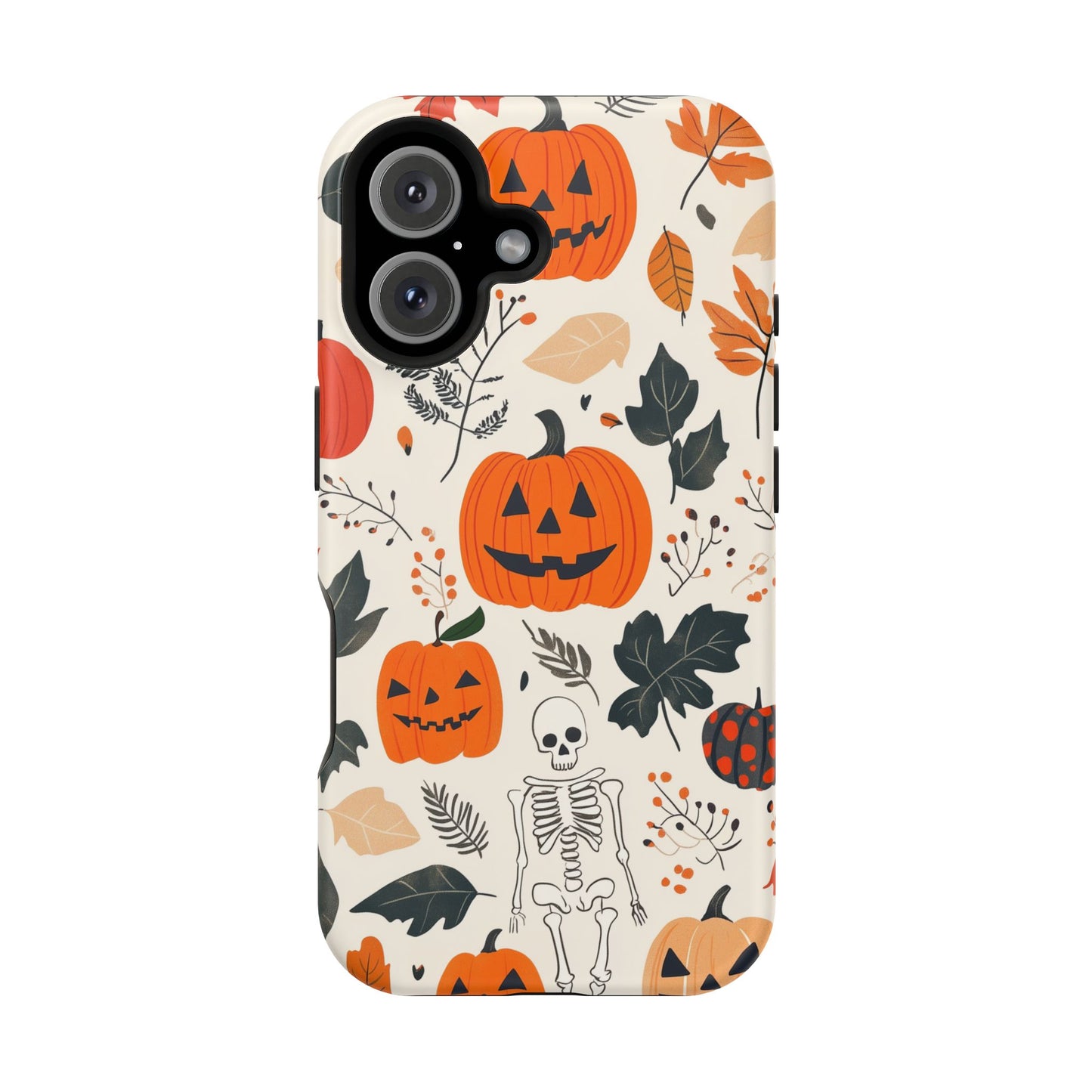 Spooky Pumpkin & Skeleton MagSafe iPhone Case – Halloween Jack-O'-Lantern Design