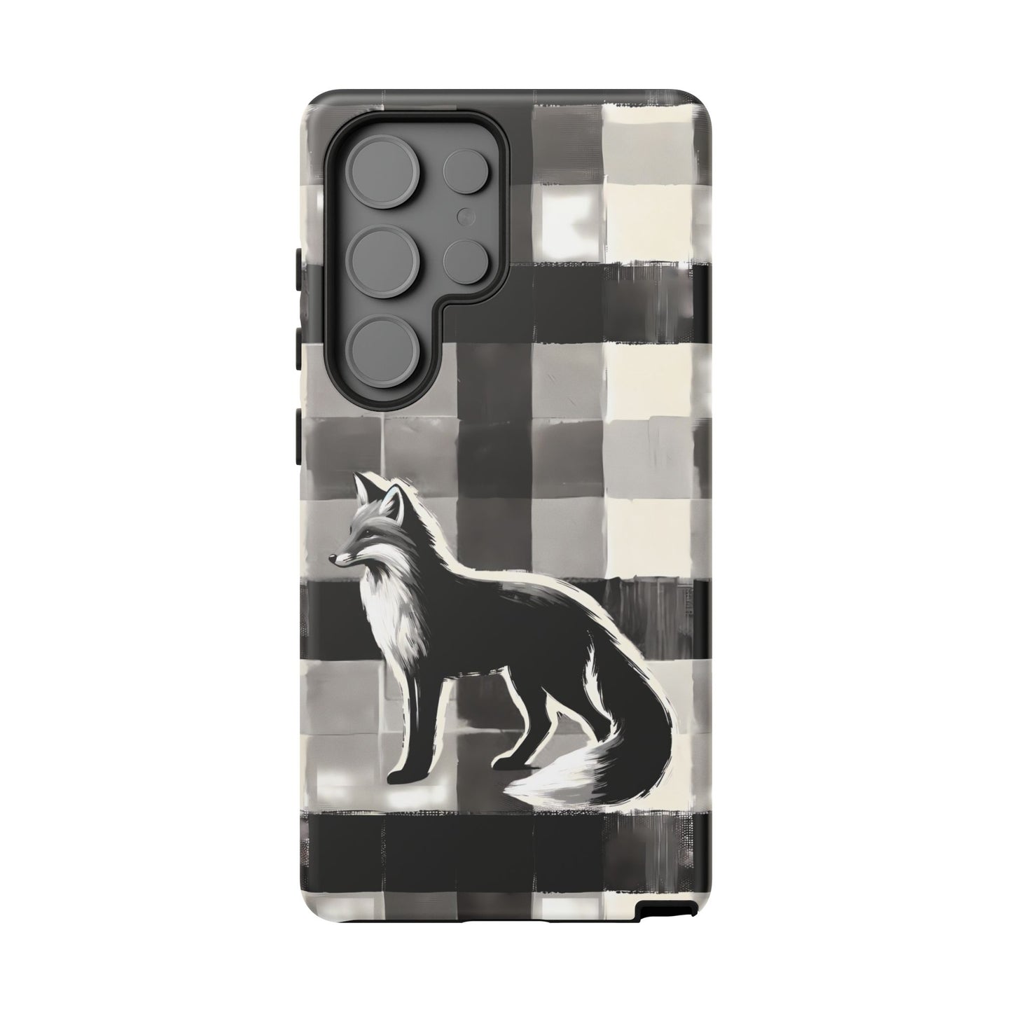 Black White Fox Phone Case - Monochrome Mystique