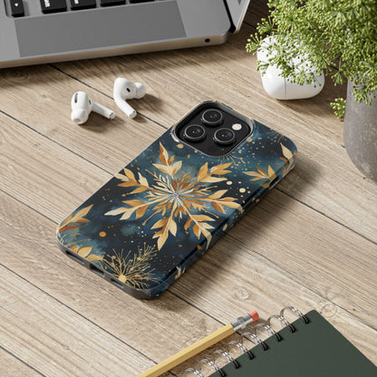 Gold Floral Snowflakes on Midnight Blue - iPhone Series Case