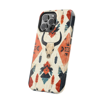 Southwestern Boho Skull Tough MagSafe iPhone Case – Durable Matte Finish, Dual-Layer Protection