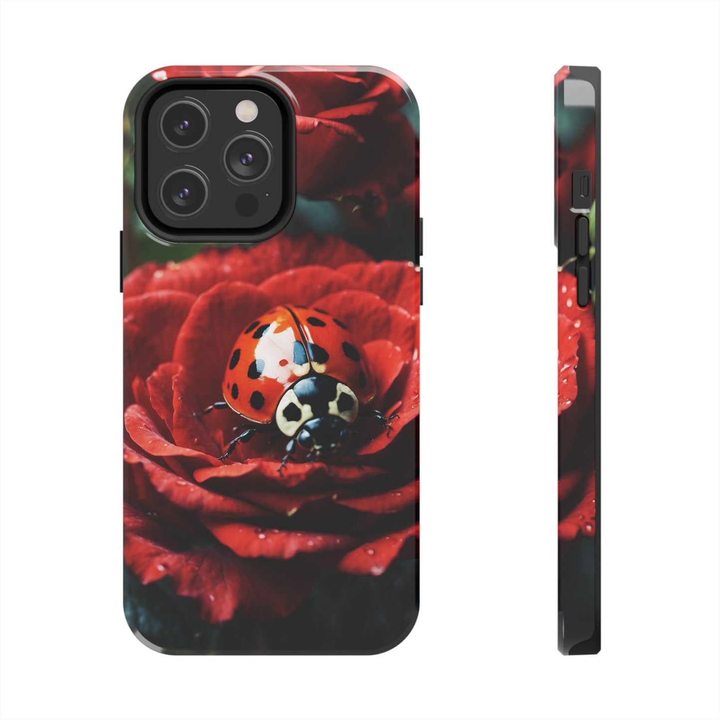 Elegant Rose & Ladybug Charm - iPhone Series Case