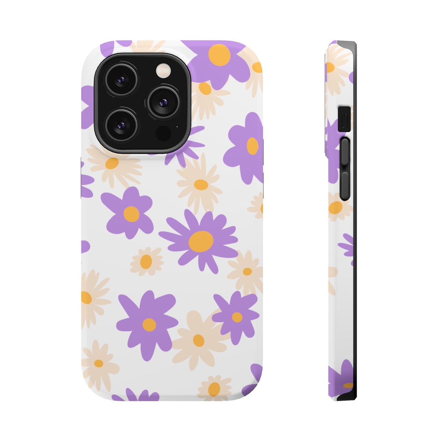 Retro Daisy Flower MagSafe iPhone Case – Pastel Purple & Cream Floral Design with Matte Finish