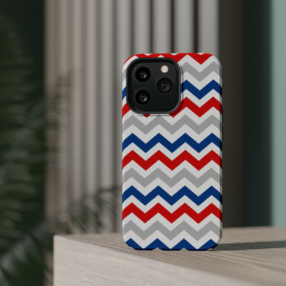 Patriotic Red, White & Blue Chevron – MagSafe Compatible iPhone Case