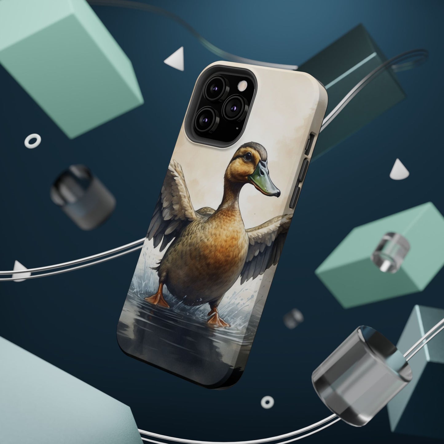 Graceful Duck in Watercolor Scene - MagSafe iPhone Case