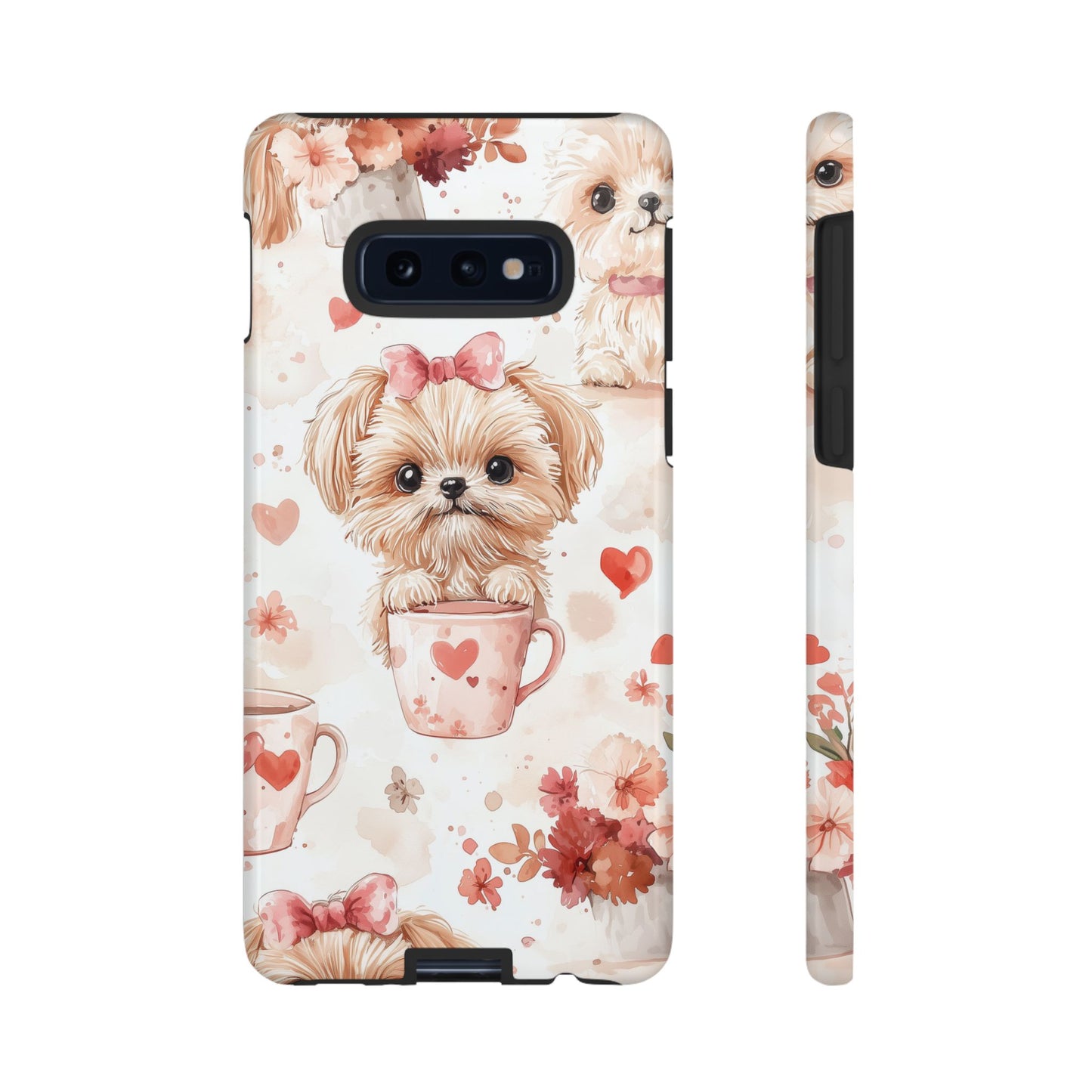 Puppies & Heart Mugs Samsung Galaxy Case – Sweet Dog & Floral Design, Shockproof & Slim