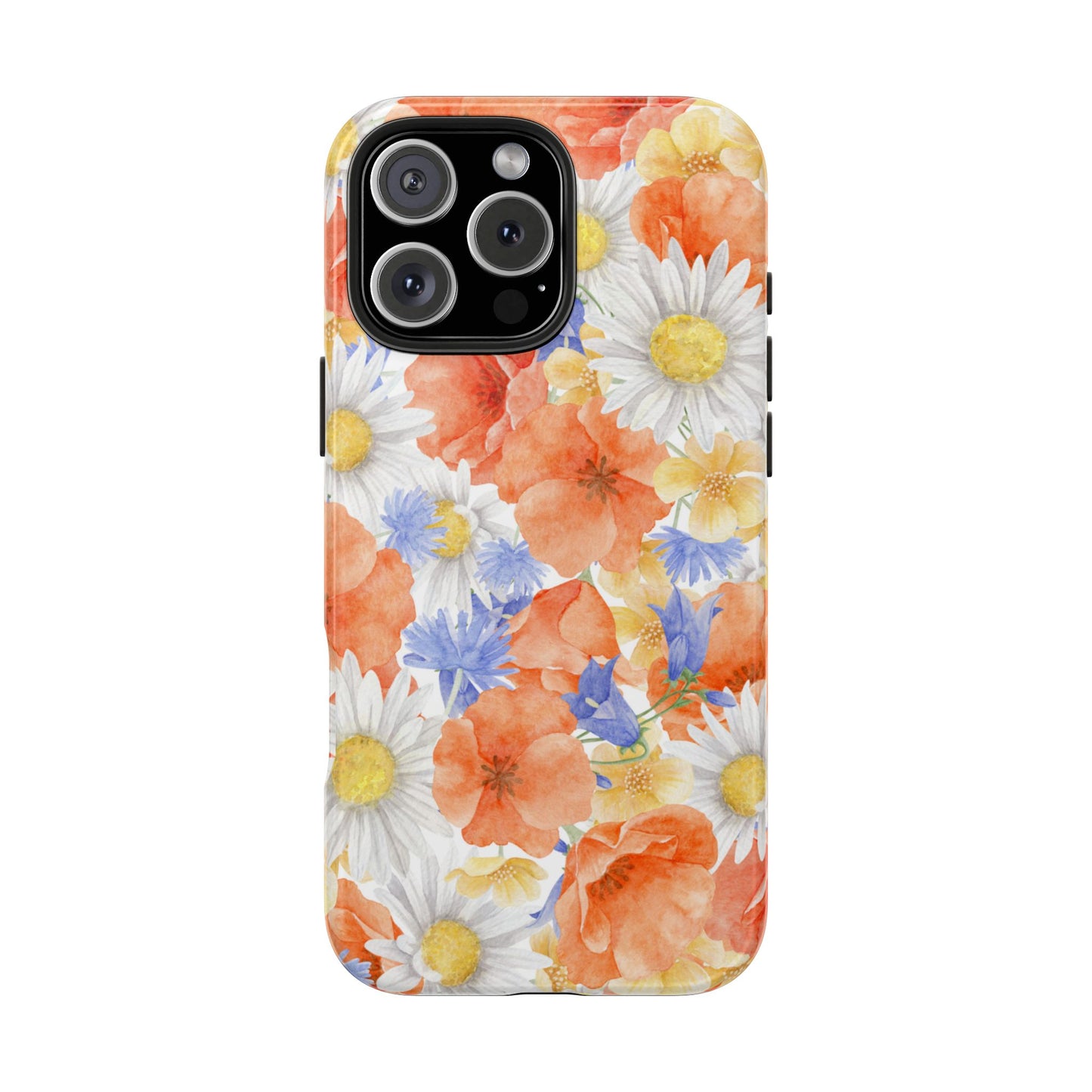 Watercolor Wildflower Pattern iPhone Case – Durable Matte Finish with Daisy, Poppy & Cornflower Design