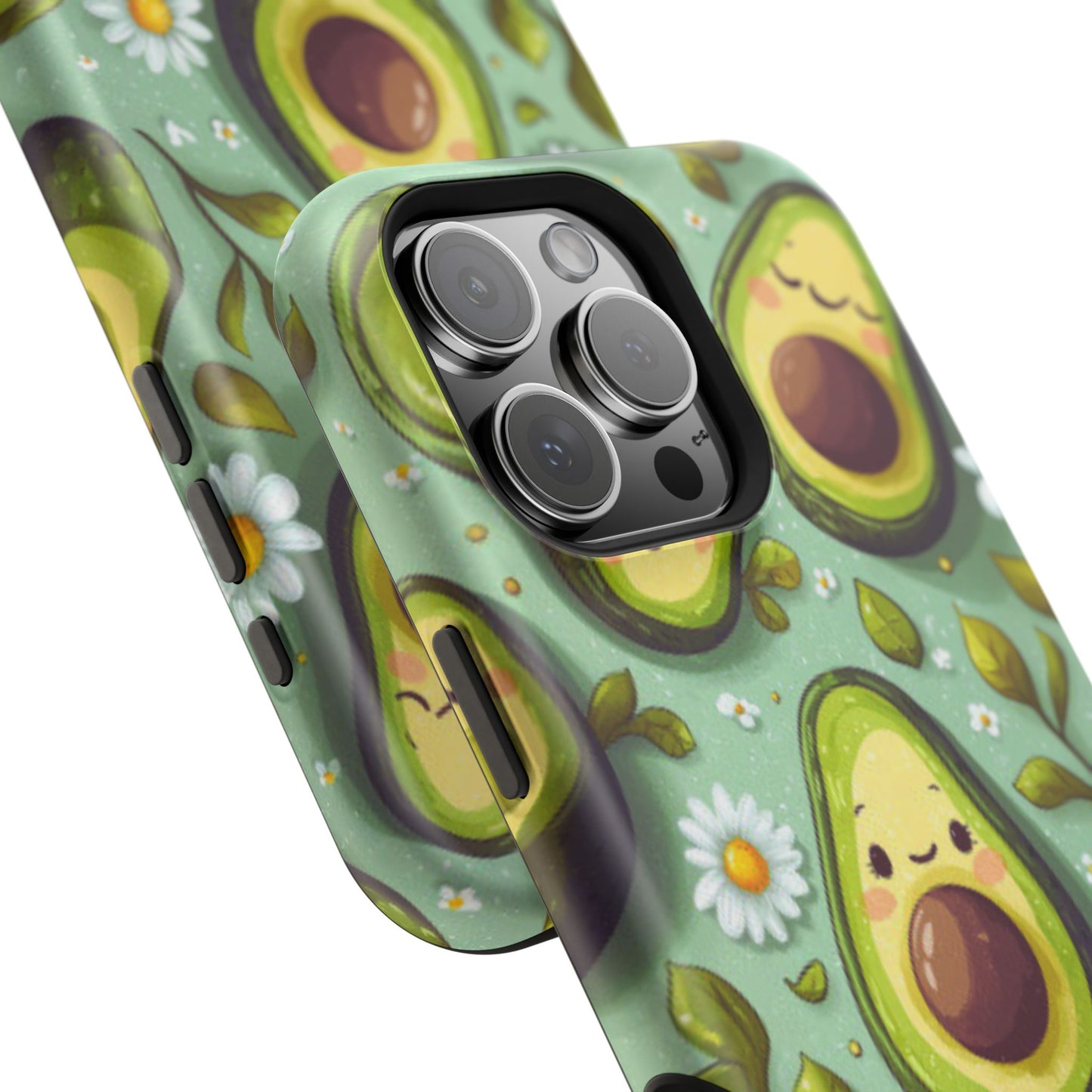 Cute Avocado MagSafe iPhone Case – Adorable Kawaii Avocados with Daisies, Shock-Resistant