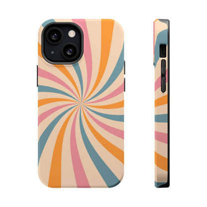 Retro Swirl Pattern MagSafe iPhone Case – Bold 70s Vibe in Pink, Orange, and Orange