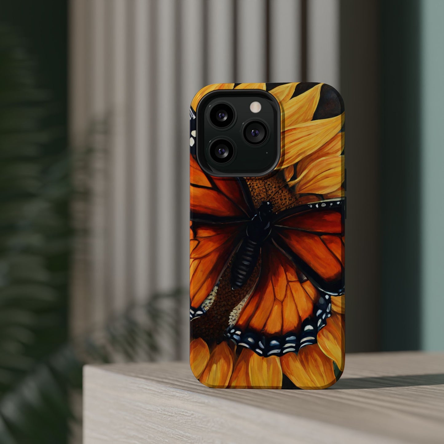 Monarch Butterfly & Sunflower Art – MagSafe iPhone Case