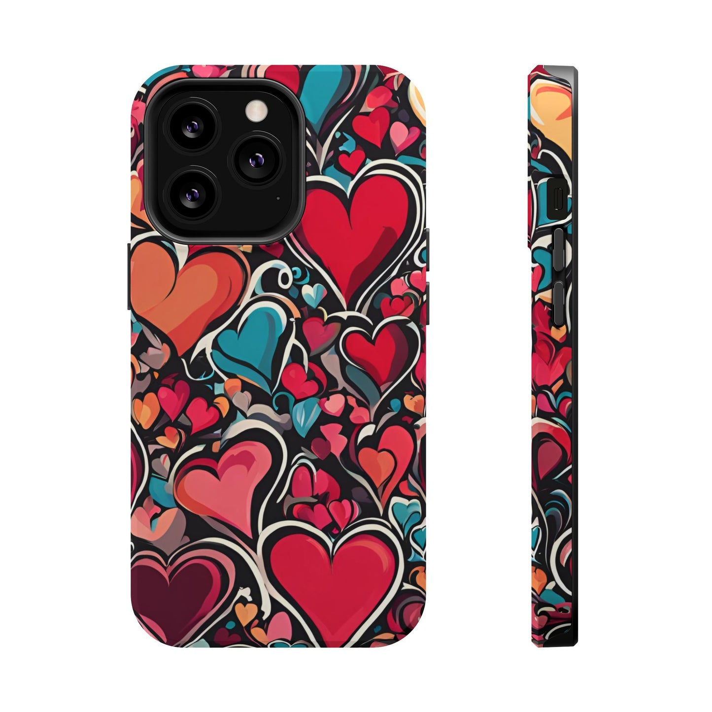 Vibrant Multicolor Heart Art – MagSafe-Compatible iPhone Case