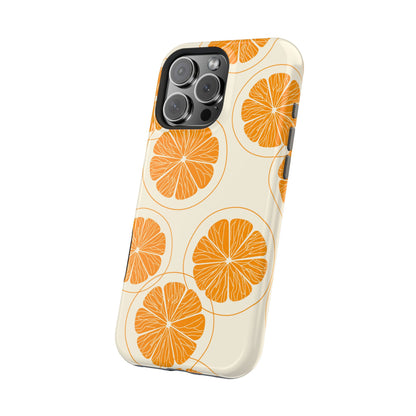 Citrus Burst Pattern Tough MagSafe iPhone Case – Bold Orange Design, Shockproof Protection