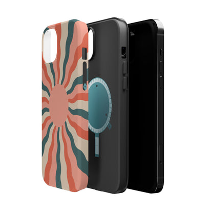 Retro Sunburst MagSafe iPhone Case – Bold 70s-Inspired Waves in Coral, Teal, and Cream