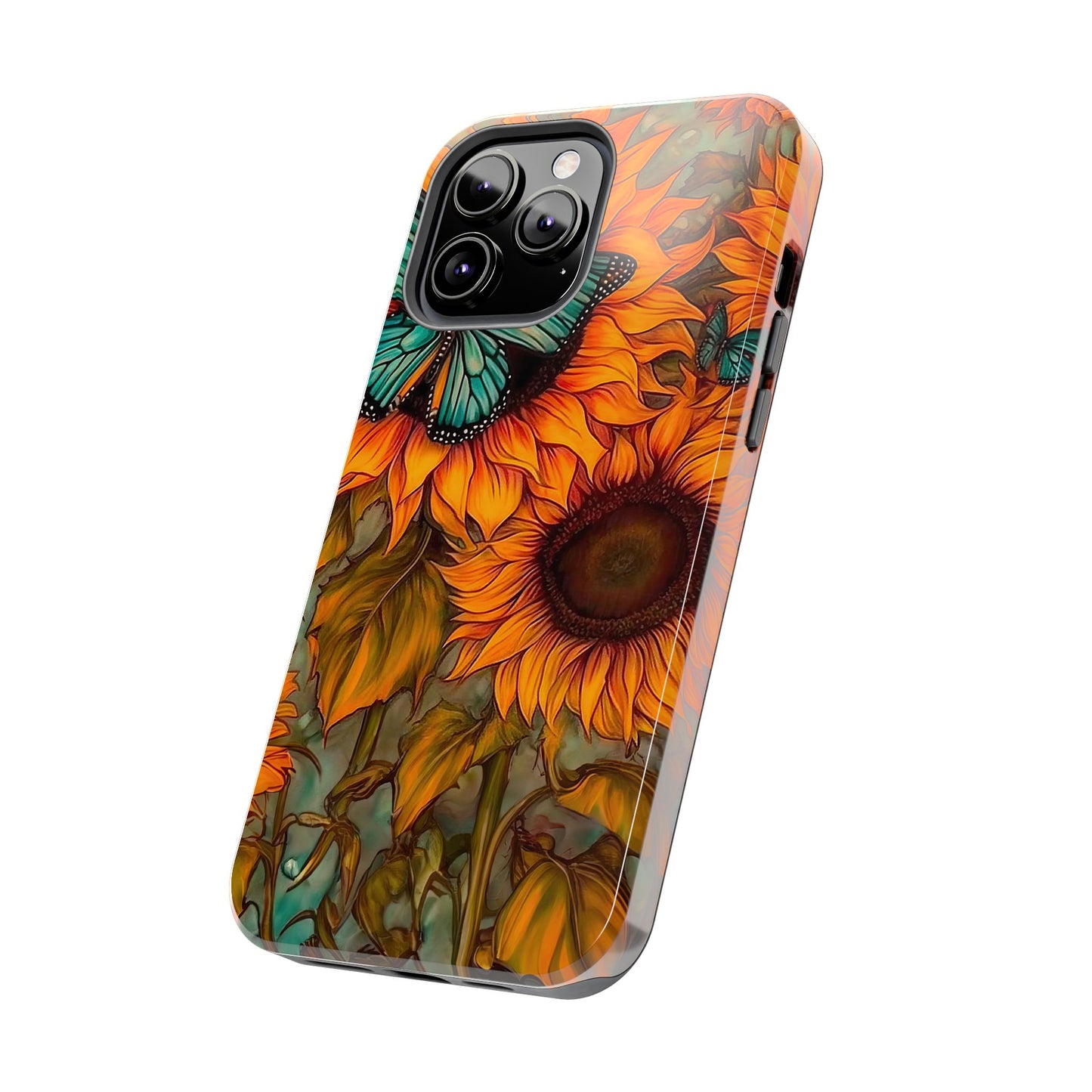 Vintage Blue Butterfly & Sunflower Art – iPhone Case